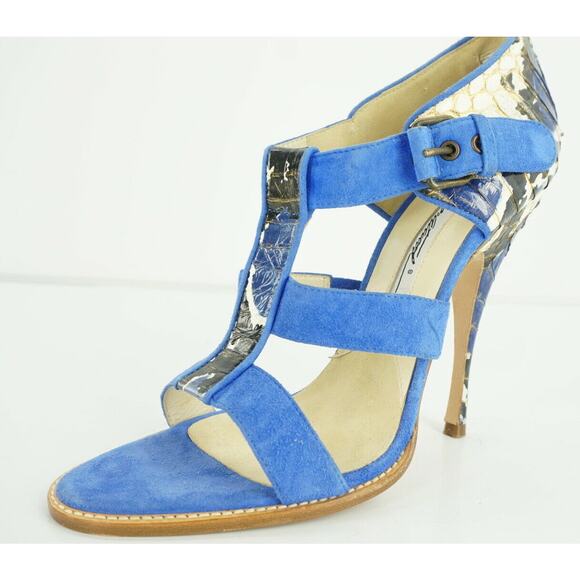 Brian Atwood Audra Blue Suede Snake High Heel Sandals Size 7.5 New $695 - Picture 1 of 11